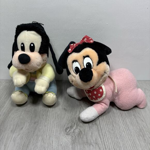 Vintage Pink Baby Minnie Mouse Crawling Plush Stuffed Animal Goofy 1984 - Picture 1 of 13